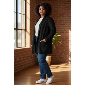 Premise Studio Womens 1X Black Open Front Longline Jacket Faux Suede Material